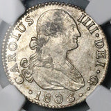 1806-S NGC AU 58 Spain 2 Reales Charles IV Seville Mint Silver Coin (26052603C)
