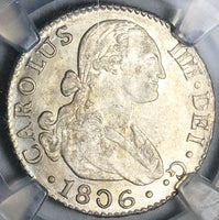 1806-S NGC AU 58 Spain 2 Reales Charles IV Seville Mint Silver Coin (25022801C)