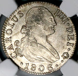 1806-S NGC AU 58 Spain 2 Reales Charles IV Seville Mint Silver Coin (26052603C)