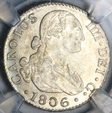 1806-S NGC AU 58 Spain 2 Reales Charles IV Seville Mint Silver Coin (25022801C)