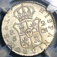 1806-S NGC AU 58 Spain 2 Reales Charles IV Seville Mint Silver Coin (25022801C)