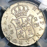 1806-S NGC AU 58 Spain 2 Reales Charles IV Seville Mint Silver Coin (25022801C)