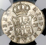 1806-S NGC AU 58 Spain 2 Reales Charles IV Seville Mint Silver Coin (26052603C)