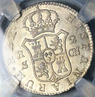 1806-S NGC AU 58 Spain 2 Reales Charles IV Seville Mint Silver Coin (25022801C)