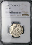 1806-S NGC AU 58 Spain 2 Reales Charles IV Seville Mint Silver Coin (26052603C)