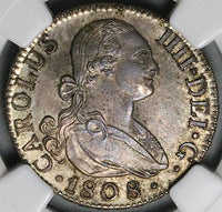 1808-M NGC MS 63 Spain 2 Reales Charles IV Madrid Silver Coin POP 2/3 (23060104C)