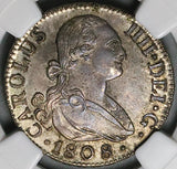 1808-M NGC MS 63 Spain 2 Reales Charles IV Madrid Silver Coin POP 2/3 (23060104C)