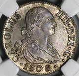 1808-M NGC MS 63 Spain 2 Reales Charles IV Madrid Silver Coin POP 2/3 (23060104C)
