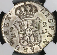 1808-M NGC MS 63 Spain 2 Reales Charles IV Madrid Silver Coin POP 2/3 (23060104C)