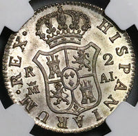 1808-M NGC MS 63 Spain 2 Reales Charles IV Madrid Silver Coin POP 2/3 (23060104C)