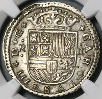 1712 NGC AU 53 Spain 2 Reales Carlos III Silver Barcelona Austria Pretender Coin (23072003C)