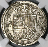 1712 NGC AU 53 Spain 2 Reales Carlos III Silver Barcelona Austria Pretender Coin (23072003C)