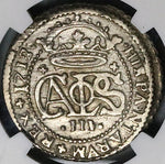 1712 NGC AU 53 Spain 2 Reales Carlos III Silver Barcelona Austria Pretender Coin (23072003C)