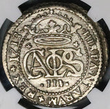 1712 NGC AU 53 Spain 2 Reales Carlos III Silver Barcelona Austria Pretender Coin (23072003C)