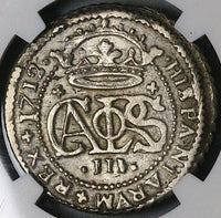 1712 NGC AU 53 Spain 2 Reales Carlos III Silver Barcelona Austria Pretender Coin (23072003C)