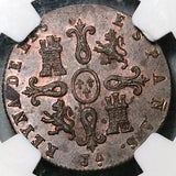 1847-JA NGC AU 58 Spain 4 Maravedis Isabel 2 Jubia Mint Coin (25101702C)