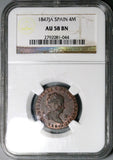 1847-JA NGC AU 58 Spain 4 Maravedis Isabel 2 Jubia Mint Coin (25101702C)