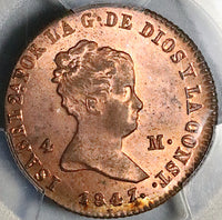 1847-JA PCGS MS 63 RB Spain 4 Maravedis Isabel 2 Jubia Mint Copper Coin (24092401D)