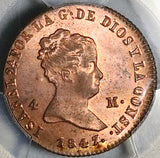 1847-JA PCGS MS 63 RB Spain 4 Maravedis Isabel 2 Jubia Mint Copper Coin (24092401D)