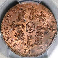 1847-JA PCGS MS 63 RB Spain 4 Maravedis Isabel 2 Jubia Mint Copper Coin (24092401D)