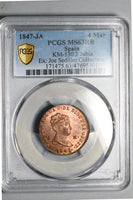 1847-JA PCGS MS 63 RB Spain 4 Maravedis Isabel 2 Jubia Mint Copper Coin (24092401D)
