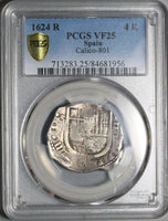 1624-S PCGS VF 25 Spain 4 Reales Philip IV Cob Full Date Seville Mint Silver Coin POP 1/0 (25053101C)