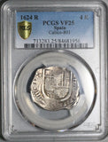 1624-S PCGS VF 25 Spain 4 Reales Philip IV Cob Full Date Seville Mint Silver Coin POP 1/0 (25053101C)