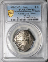 1628-To PCGS VF Spain 4 Reales Philip IV Cob Full Date Toledo Mint Silver Coin (25050302C)