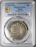 1761-S PCGS VF 30 Spain 4 Reales Seville Mint Charles III Silver Coin (26042602C)