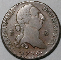 1776 Spain 8 Maravedis Charles III VF Segovia Colonial Copper Coin (25071601R)