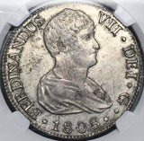 1808-S NGC AU 58 Spain  8 Reales Ferdinand VII Seville Mint Silver Coin (26082601C)