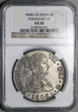 1808-S NGC AU 58 Spain  8 Reales Ferdinand VII Seville Mint Silver Coin (26082601C)