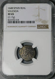 1648 NGC XF 45 Valencia 1 Real Philip IV Spain 18 Deniers Silver Coin POP 1/0 (26042801C)