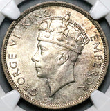 1937 NGC AU 58 Southern Rhodesia 1/2 Crown George VI Sterling Silver Coin (25042803C)