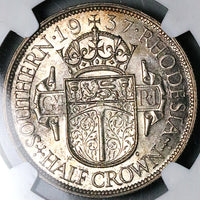 1937 NGC AU 58 Southern Rhodesia 1/2 Crown George VI Sterling Silver Coin (25042803C)
