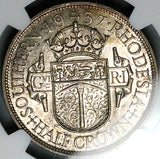 1937 NGC AU 58 Southern Rhodesia 1/2 Crown George VI Sterling Silver Coin (25042803C)