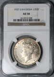1937 NGC AU 58 Southern Rhodesia 1/2 Crown George VI Sterling Silver Coin (25042803C)