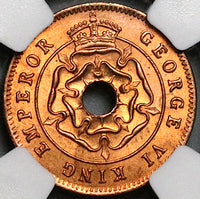 1943 NGC MS 65 RD Southern Rhodesia 1/2 Penny George VI Full Red Coin (24092204C