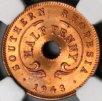 1943 NGC MS 65 RD Southern Rhodesia 1/2 Penny George VI Full Red Coin (24092204C