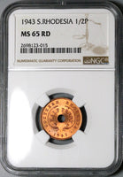 1943 NGC MS 65 RD Southern Rhodesia 1/2 Penny George VI Full Red Coin (24092204C