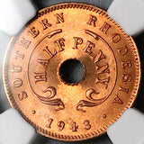 1943 NGC MS 66 RD Southern Rhodesia 1/2 Penny George VI Full RED Coin Pop 4/1 (25042901C)