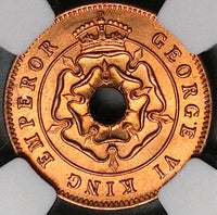 1943 NGC MS 66 RD Southern Rhodesia 1/2 Penny George VI Full RED Coin Pop 4/1 (25042901C)