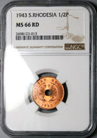 1943 NGC MS 66 RD Southern Rhodesia 1/2 Penny George VI Full RED Coin Pop 4/1 (25042901C)