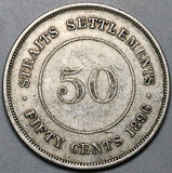 1896 Straits Settlements 50 Cents VF Victoria Scarce Silver Coin (25052302R)