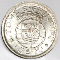 1951 NGC MS64 St Thomas Prince Island 5 Escudos Silver 72k Vintage Holder Coin (25042701C)