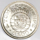 1951 NGC MS64 St Thomas Prince Island 5 Escudos Silver 72k Vintage Holder Coin (25042701C)