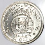 1951 NGC MS64 St Thomas Prince Island 5 Escudos Silver 72k Vintage Holder Coin (25042701C)
