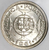 1951 NGC MS64 St Thomas Prince Island 5 Escudos Silver 72k Vintage Holder Coin (25042701C)