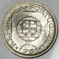 1951 NGC MS64 St Thomas Prince Island 5 Escudos Silver 72k Vintage Holder Coin (25042701C)