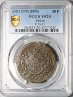 1895 PCGS VF 20 Sudan 20 Piastres Abdullah Mohammed AH1312//12 Coin (23051201C)